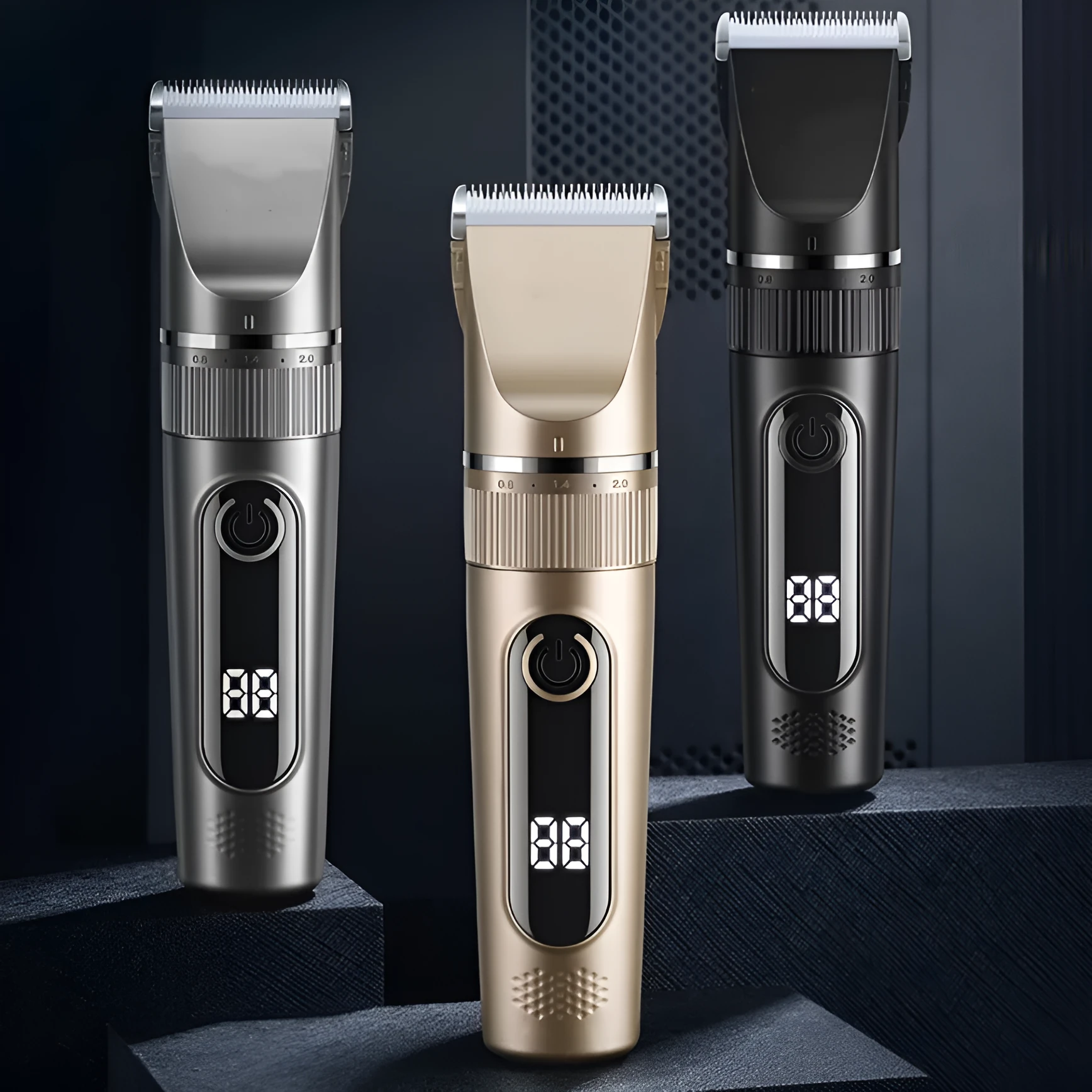 Multifunctional pet hair clipper suit in gun grey silver with two-speed brushed motor and cleaning brush