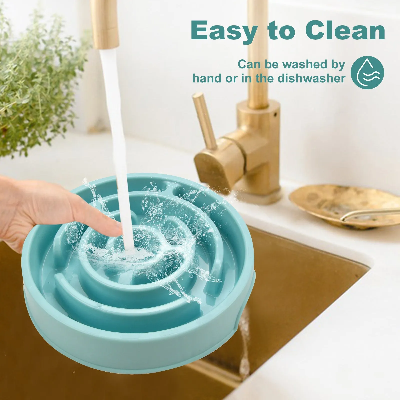 Silicone slow feeder dog bowl with labyrinth puzzle design in blue, green, and pink colours for safe eating