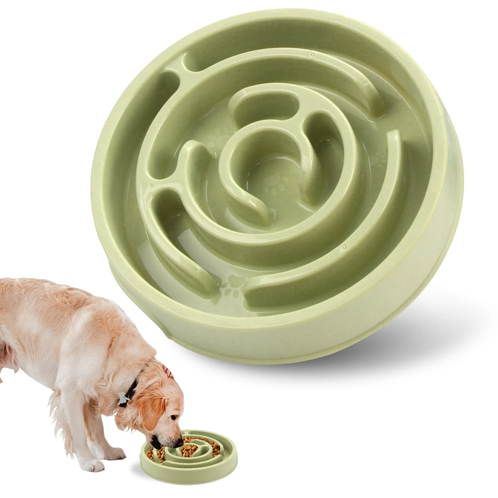 Silicone slow feeder dog bowl with labyrinth puzzle design in blue, green, and pink colours for safe eating