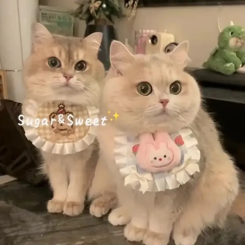 Cartoon mohair pet saliva towel cat bib dog lace scarf in bear with hat design on small pet