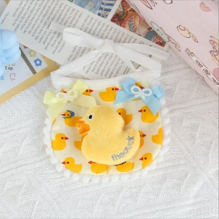 Cartoon mohair pet saliva towel cat bib dog lace scarf in bear with hat design on small pet