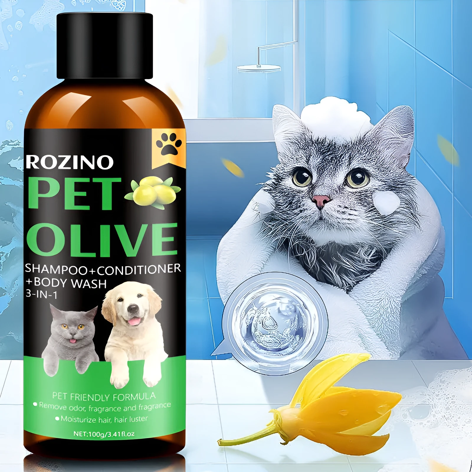 Olive deodorant mite removal lasting fragrance three-in-one pet shampoo 100g for cats and dogs