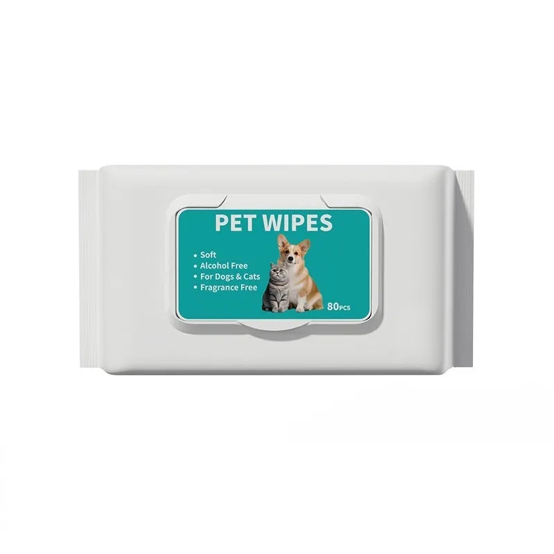 Pet hygiene wipes in 10-draw dispenser pack for cleaning dog or cat paws and coat