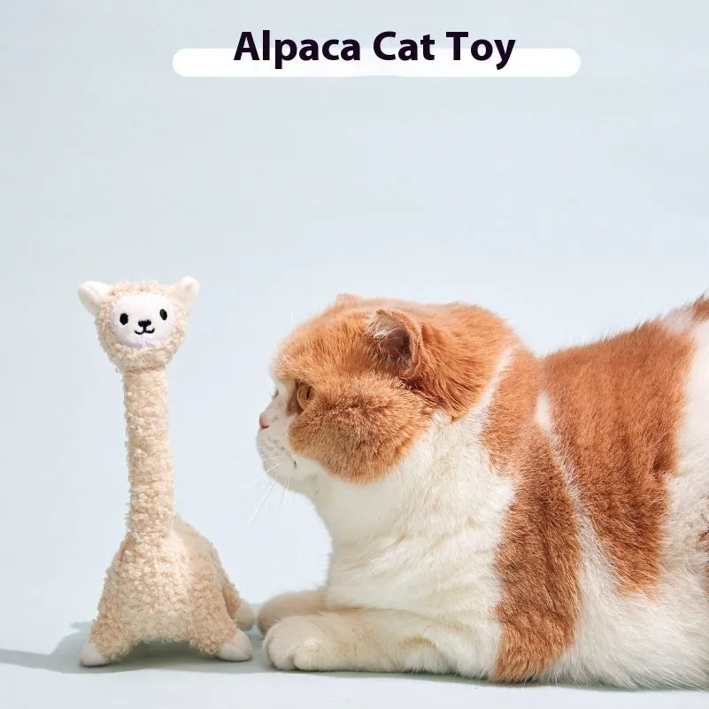 Poop Laboratory Magic Animal Cat Teaser Alpaca plush cat toy with sound feature and teasing stick