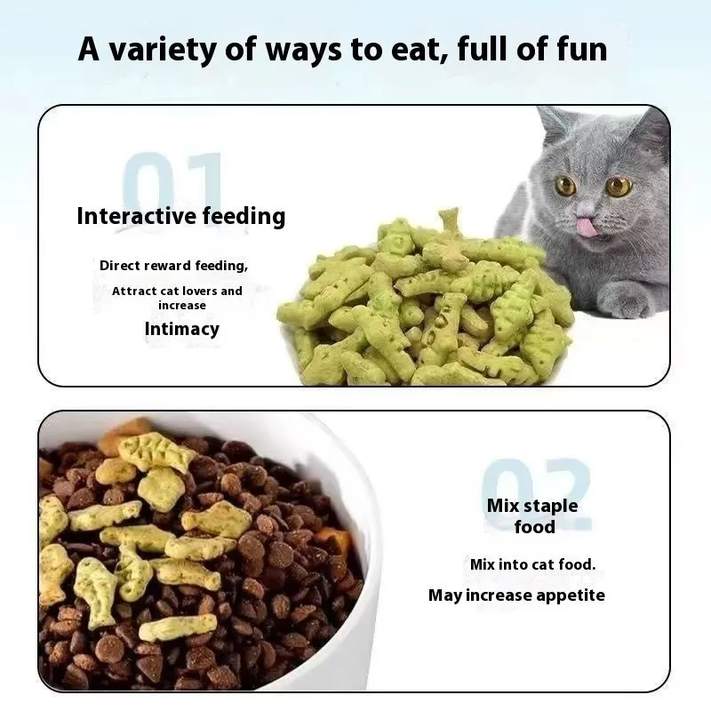 Cat grass snack biscuits fish-shaped grain-free treats 300 or 830 count pack