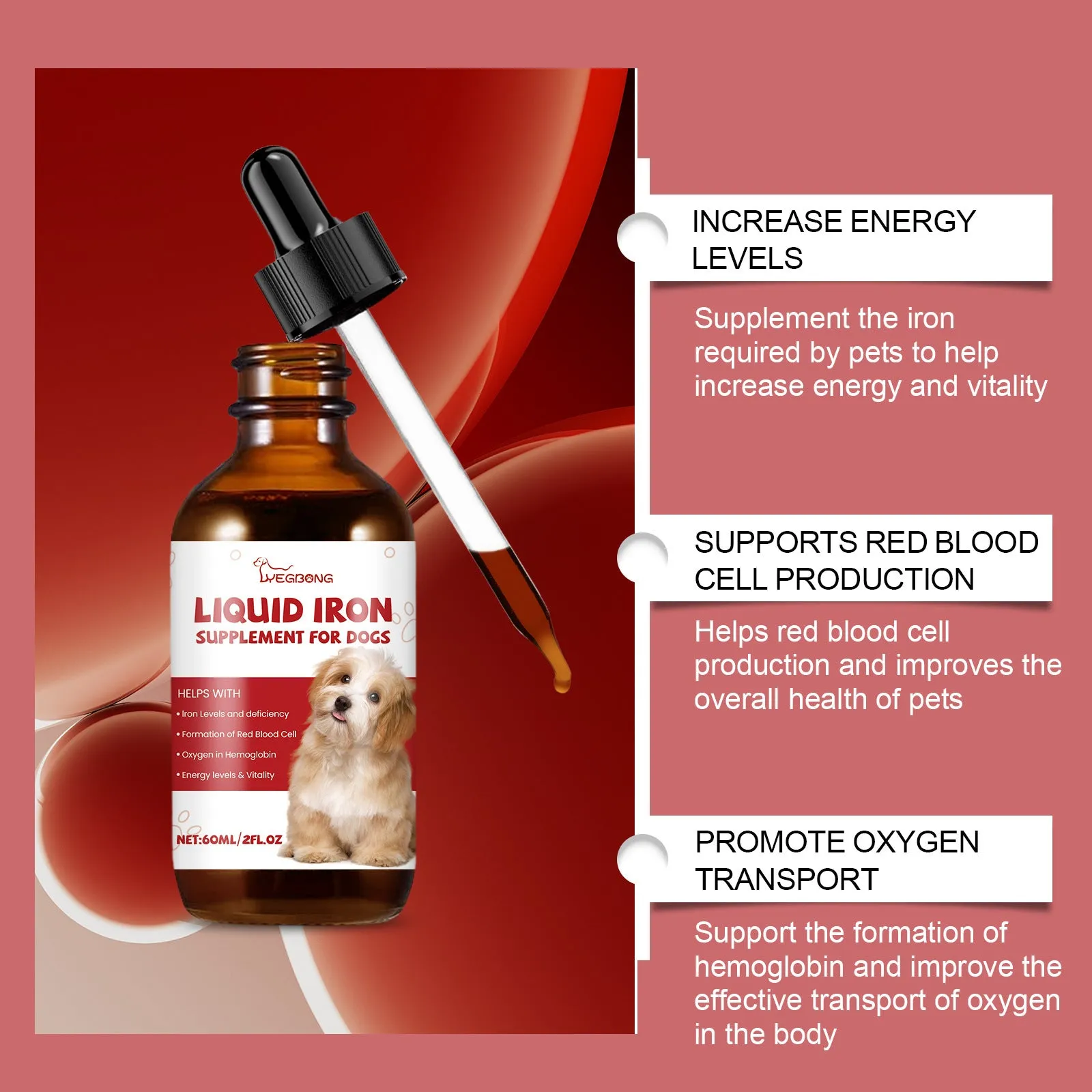 Pet dog syrup care supplement 60ml mint extract with product bottle and packaging