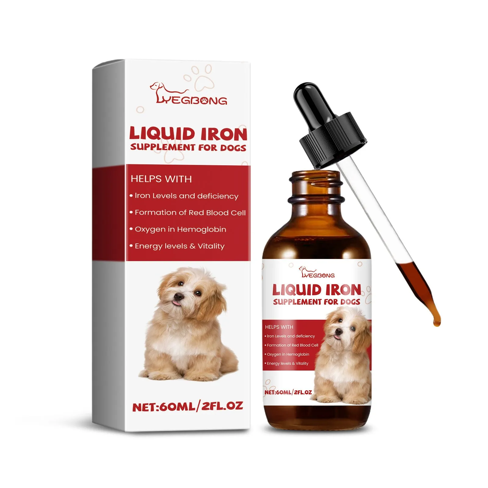 Pet dog syrup care supplement 60ml mint extract with product bottle and packaging
