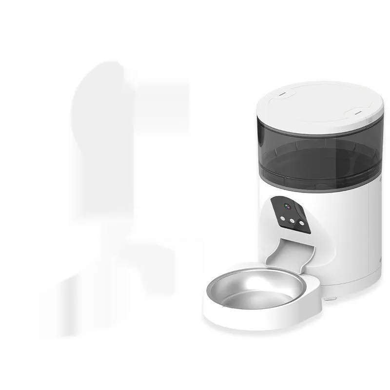 White smart visual pet feeder with 2K HD wide-angle camera and food tray for dogs and cats