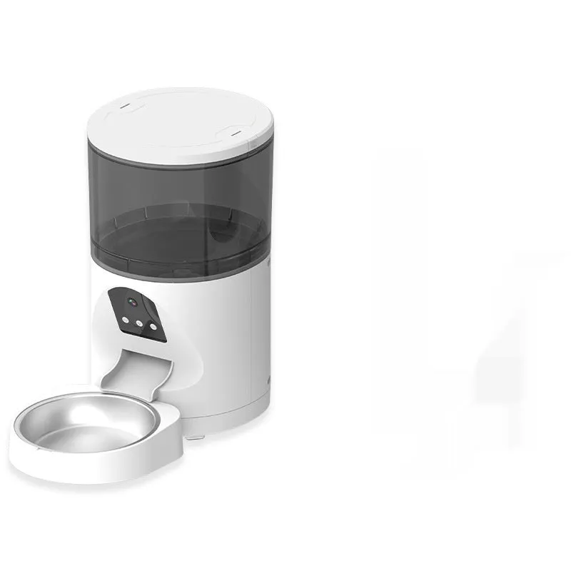 White smart visual pet feeder with 2K HD wide-angle camera and food tray for dogs and cats