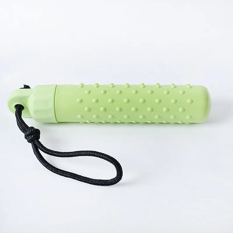 Two floating dog pool toys in red and green, TPR material with rope, 240x45mm, floating on water