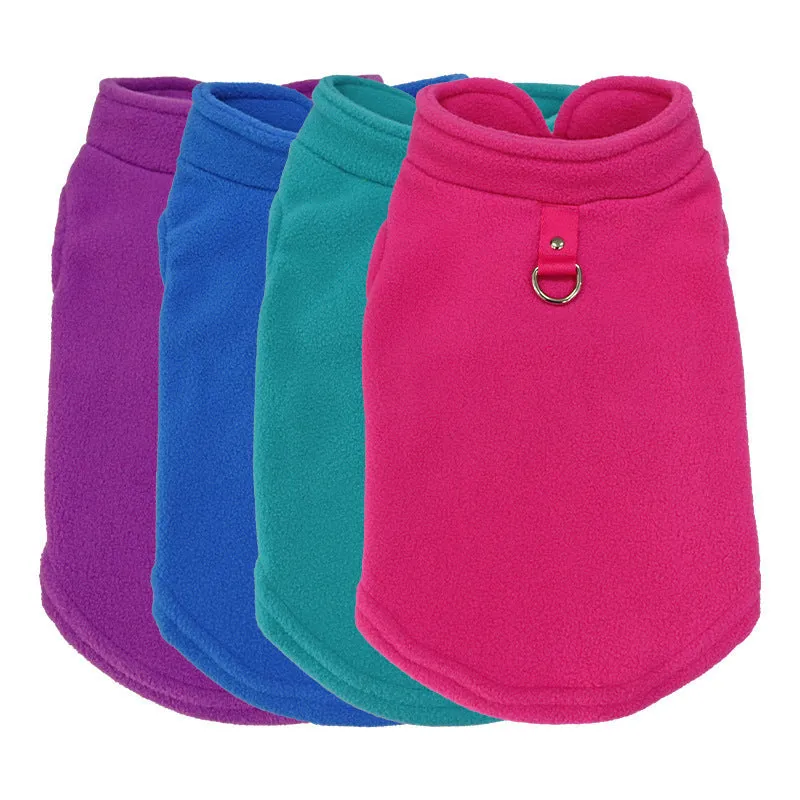 Polar fleece dog waistcoat winter coat in solid colours including red, black, blue, grey, green, purple, pink, brown