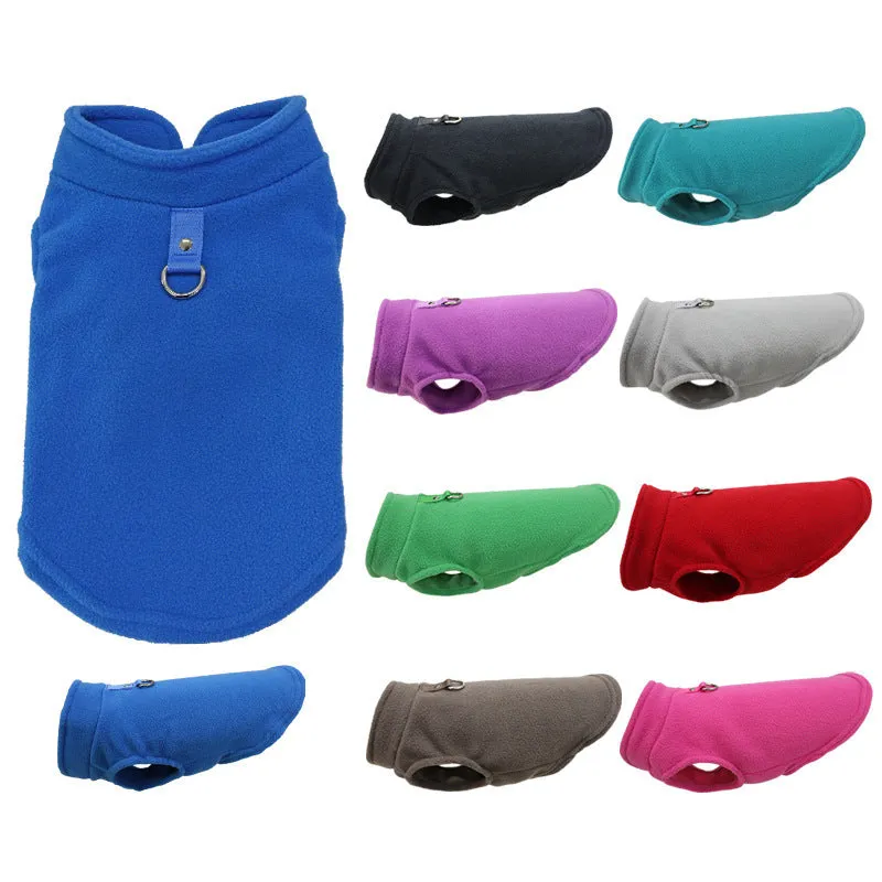 Polar fleece dog waistcoat winter coat in solid colours including red, black, blue, grey, green, purple, pink, brown