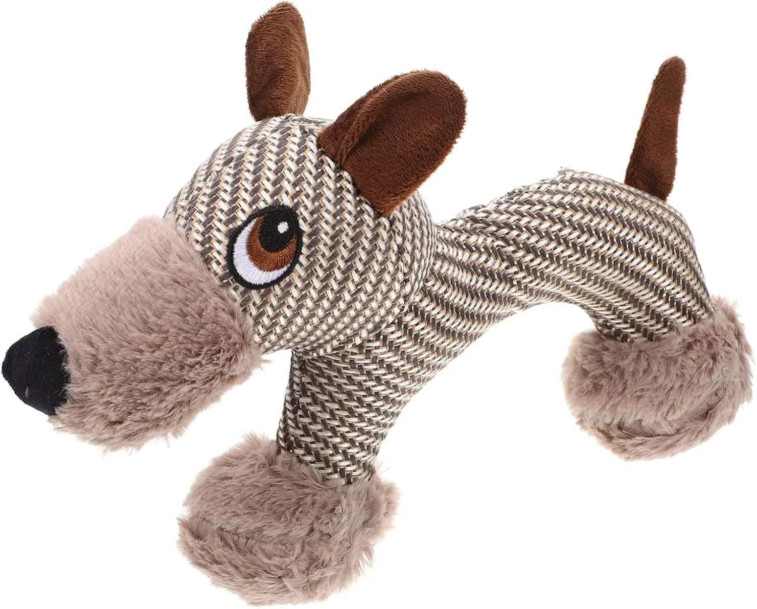 Soft plush dog squeaky toy in monkey and puppy designs for medium and large breed dogs.