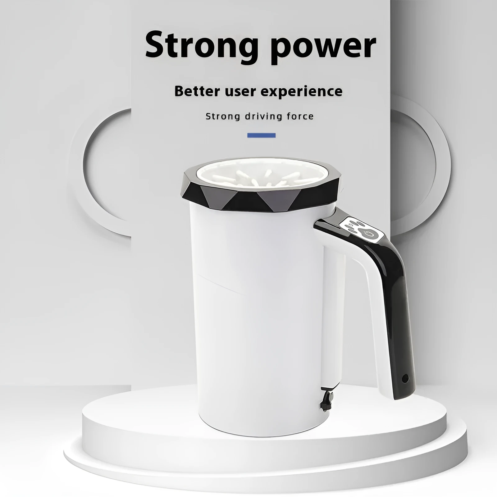 Pet automatic foot-washing machine with USB charging port and silicone cleaning cup in white and blue colour