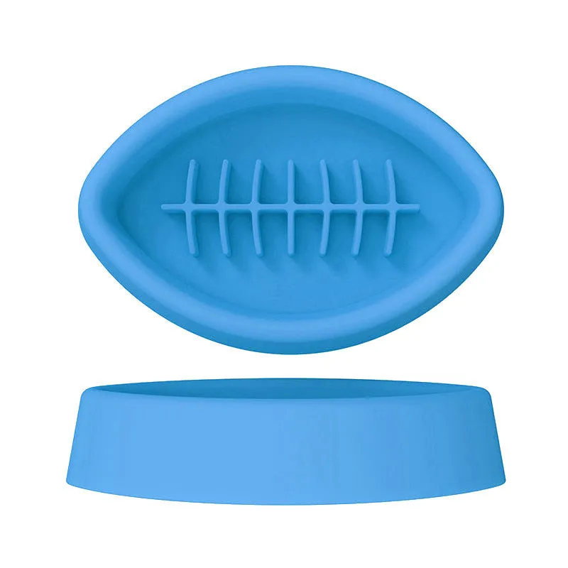 Silicone slow feed pet bowl with suction cup base in blue, grey, orange and red colour options