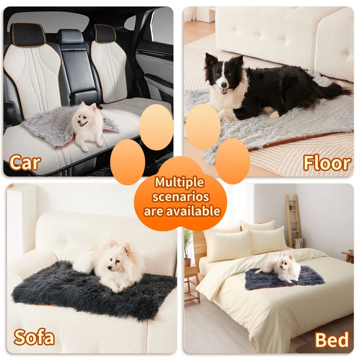 Light grey velvet plush pet blanket shown on a sofa, with a small dog lying on it.