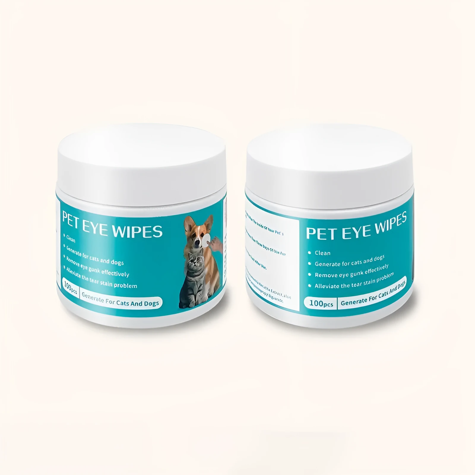 Canister of 100 pet eye cleaning wipes with aloe and chamomile extract