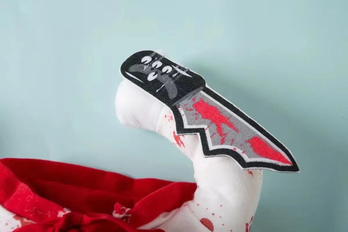 Bloody doll pet costume for Halloween with sand carving patterns on polyester fabric