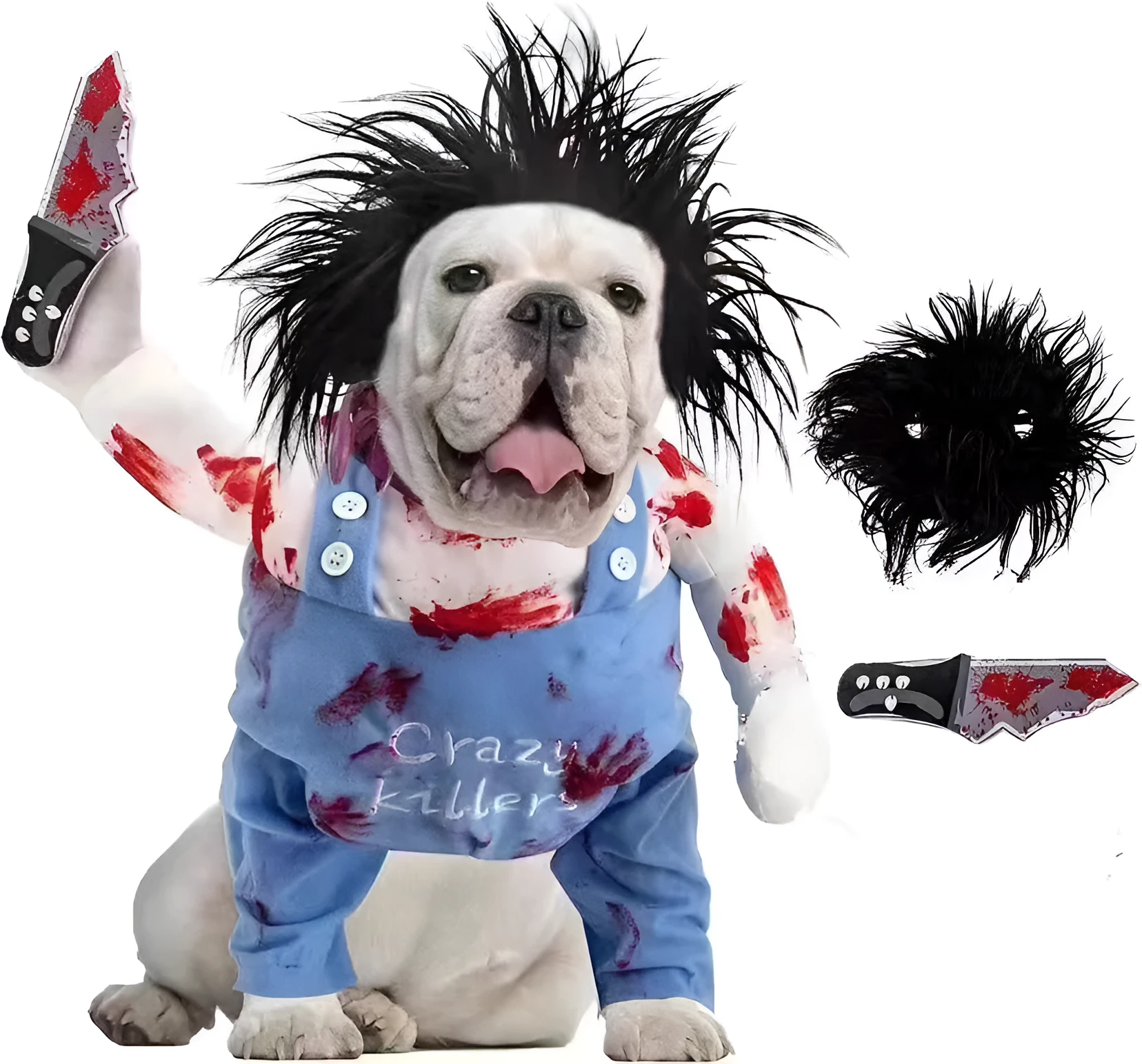 Bloody doll pet costume for Halloween with sand carving patterns on polyester fabric