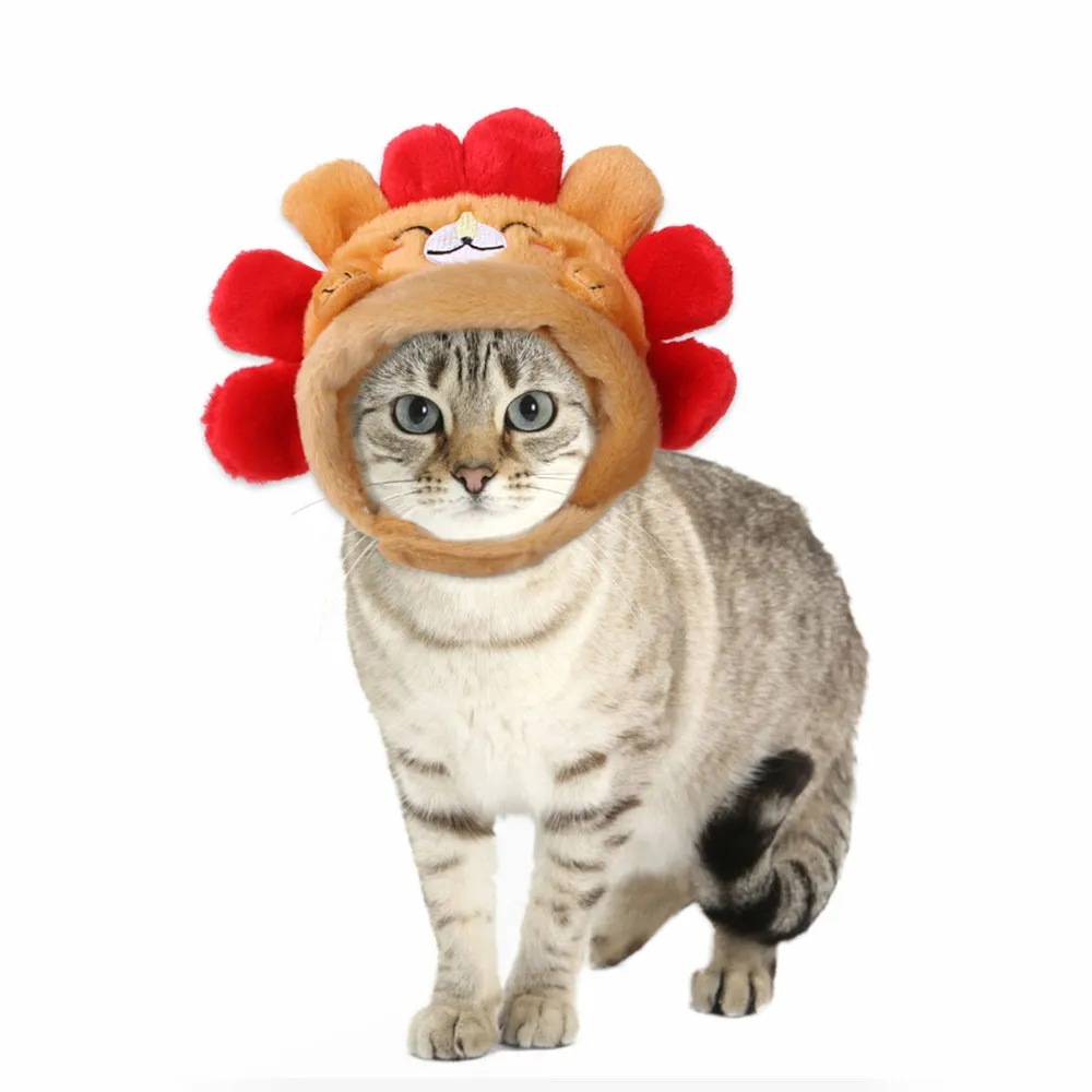 Embroidered cloth pet headgear with sunflower design for cat costume and dress-up occasions