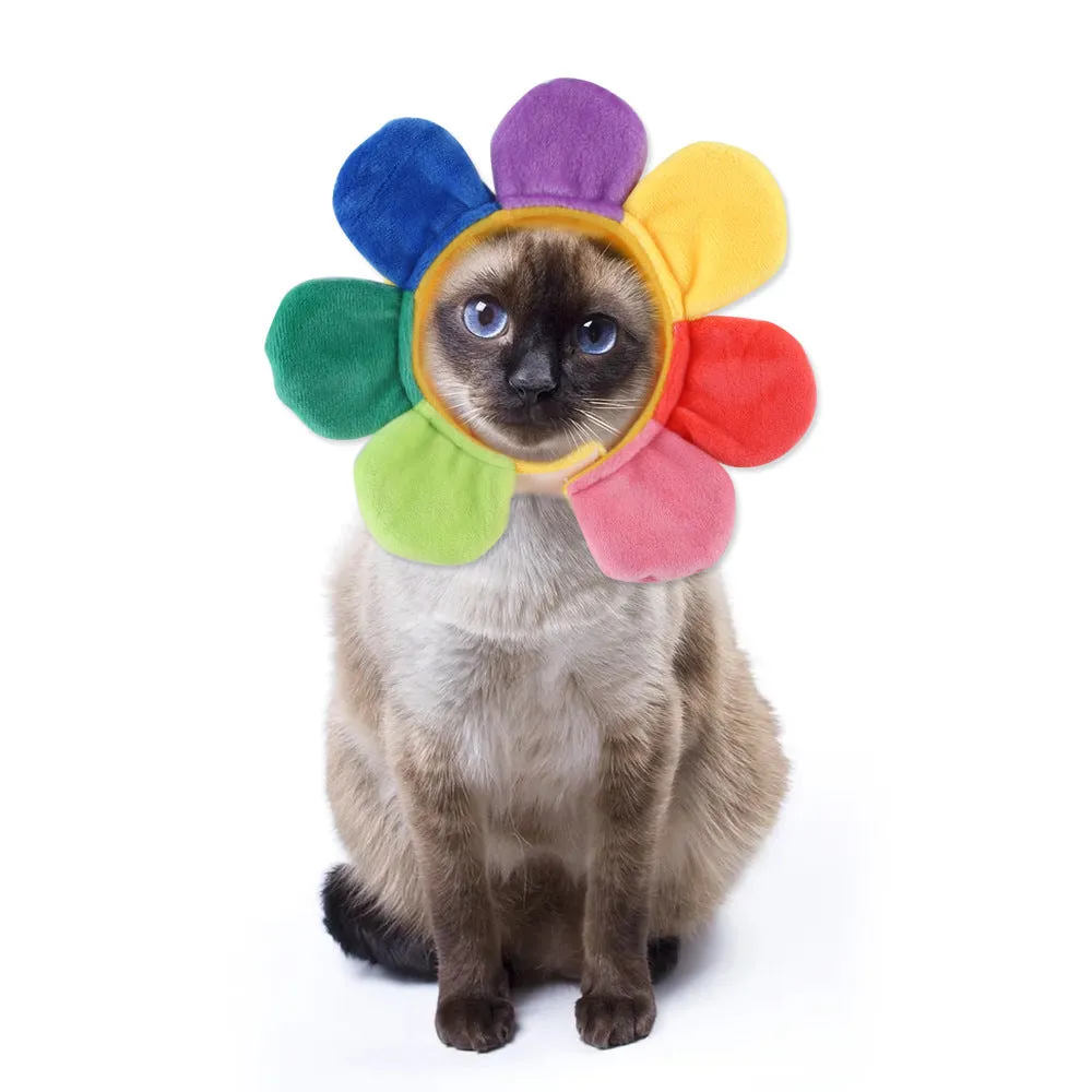 Embroidered cloth pet headgear with sunflower design for cat costume and dress-up occasions