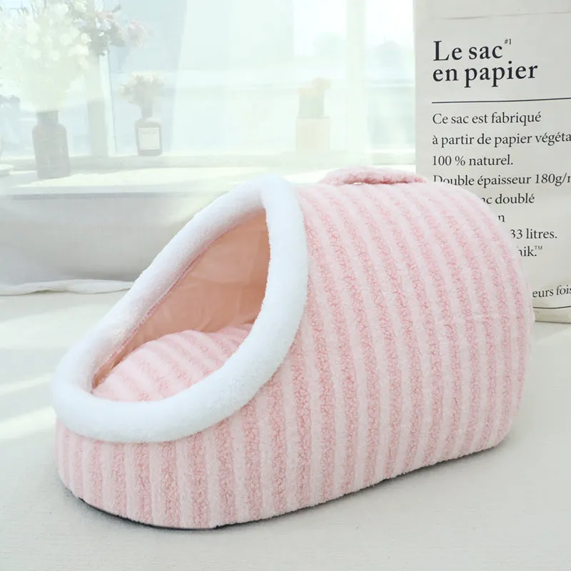Thickened three-dimensional macaron-style cat bed in blue colour, showing double-piece construction