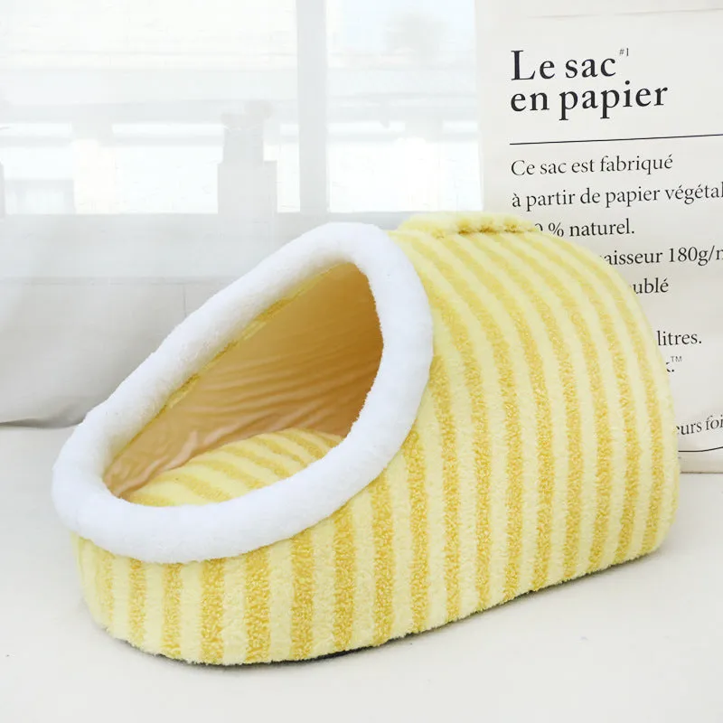 Thickened three-dimensional macaron-style cat bed in blue colour, showing double-piece construction