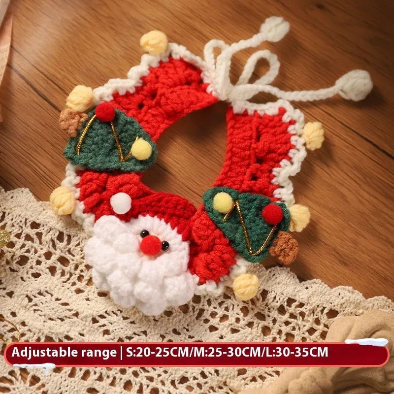 Christmas pet scarf wool accessory for dogs cats in festive patterns snowflake Santa Claus lucky deer