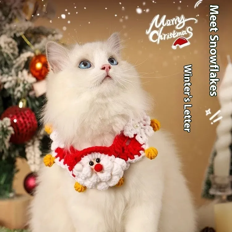 Christmas pet scarf wool accessory for dogs cats in festive patterns snowflake Santa Claus lucky deer