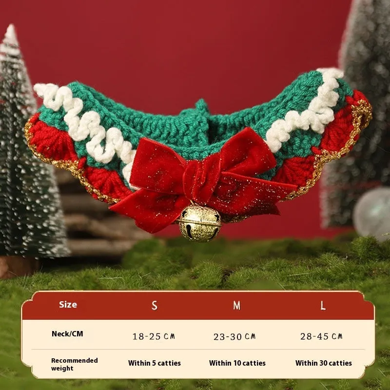 Christmas pet scarf wool accessory for dogs cats in festive patterns snowflake Santa Claus lucky deer