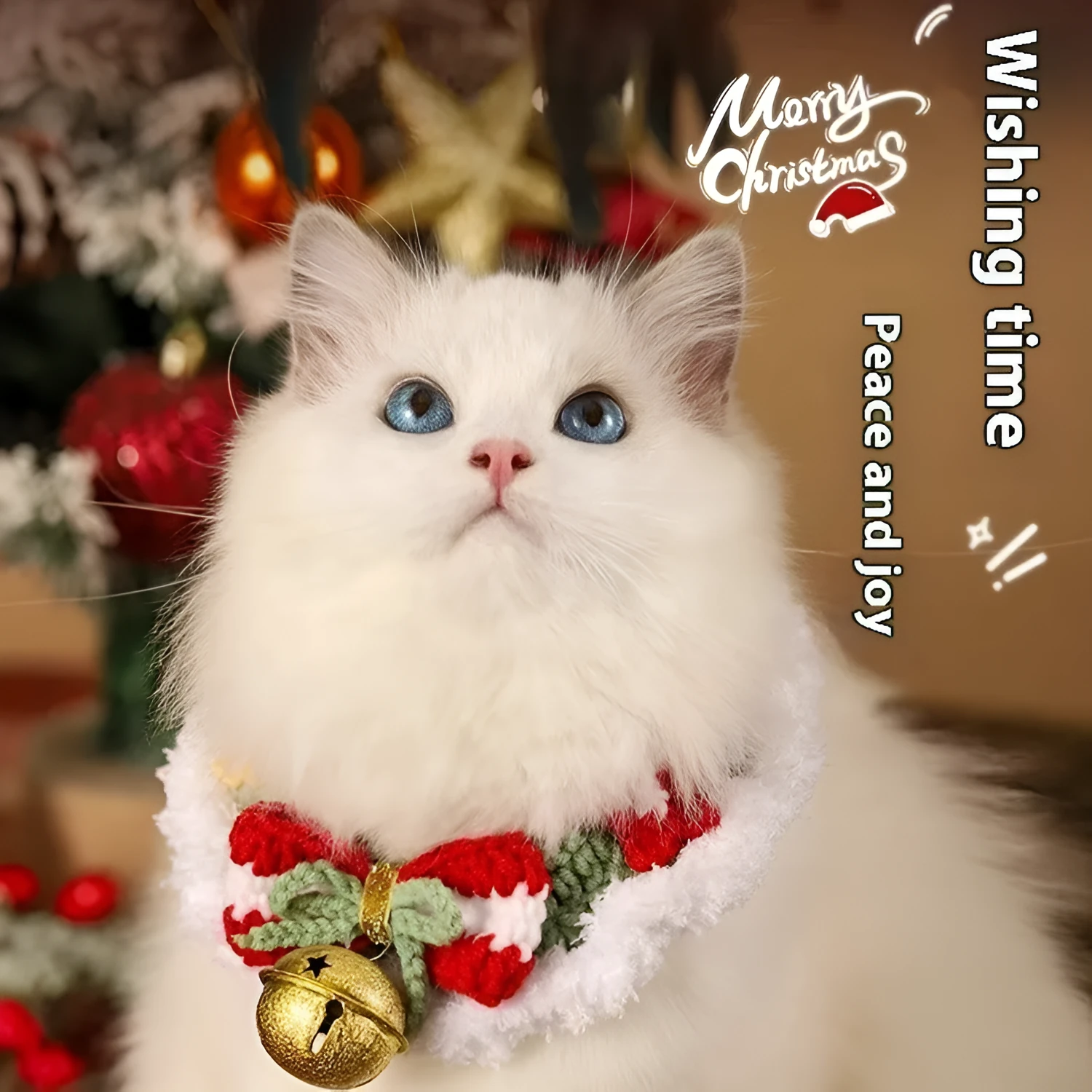 Christmas pet scarf wool accessory for dogs cats in festive patterns snowflake Santa Claus lucky deer
