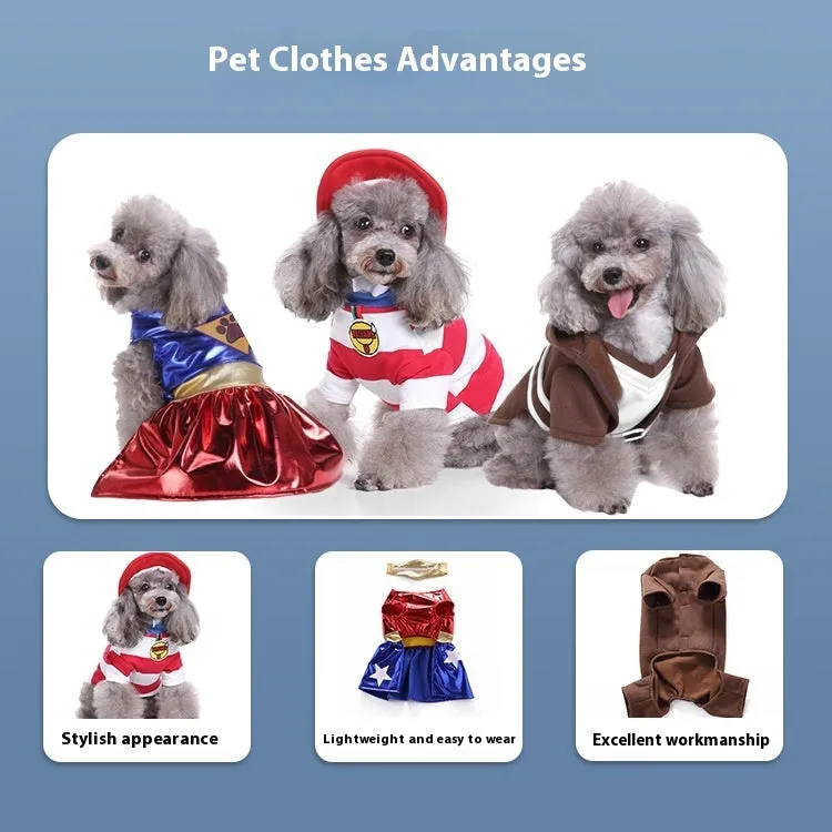 Range of pet costume clothes for cats and dogs including Christmas and character designs.