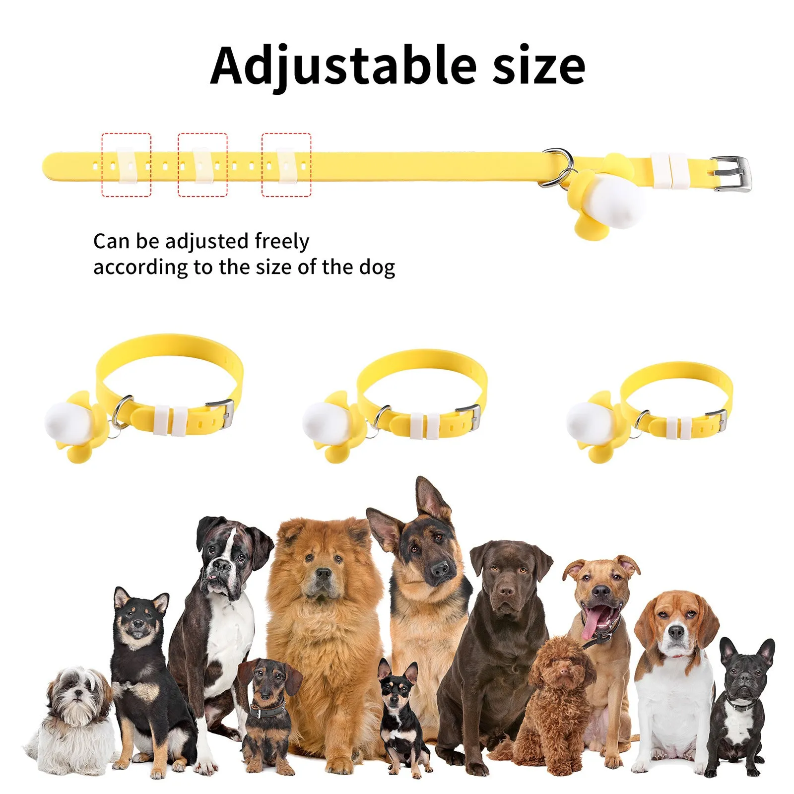 Yellow banana-shaped USB rechargeable dog collar light with luminous and sound safety features
