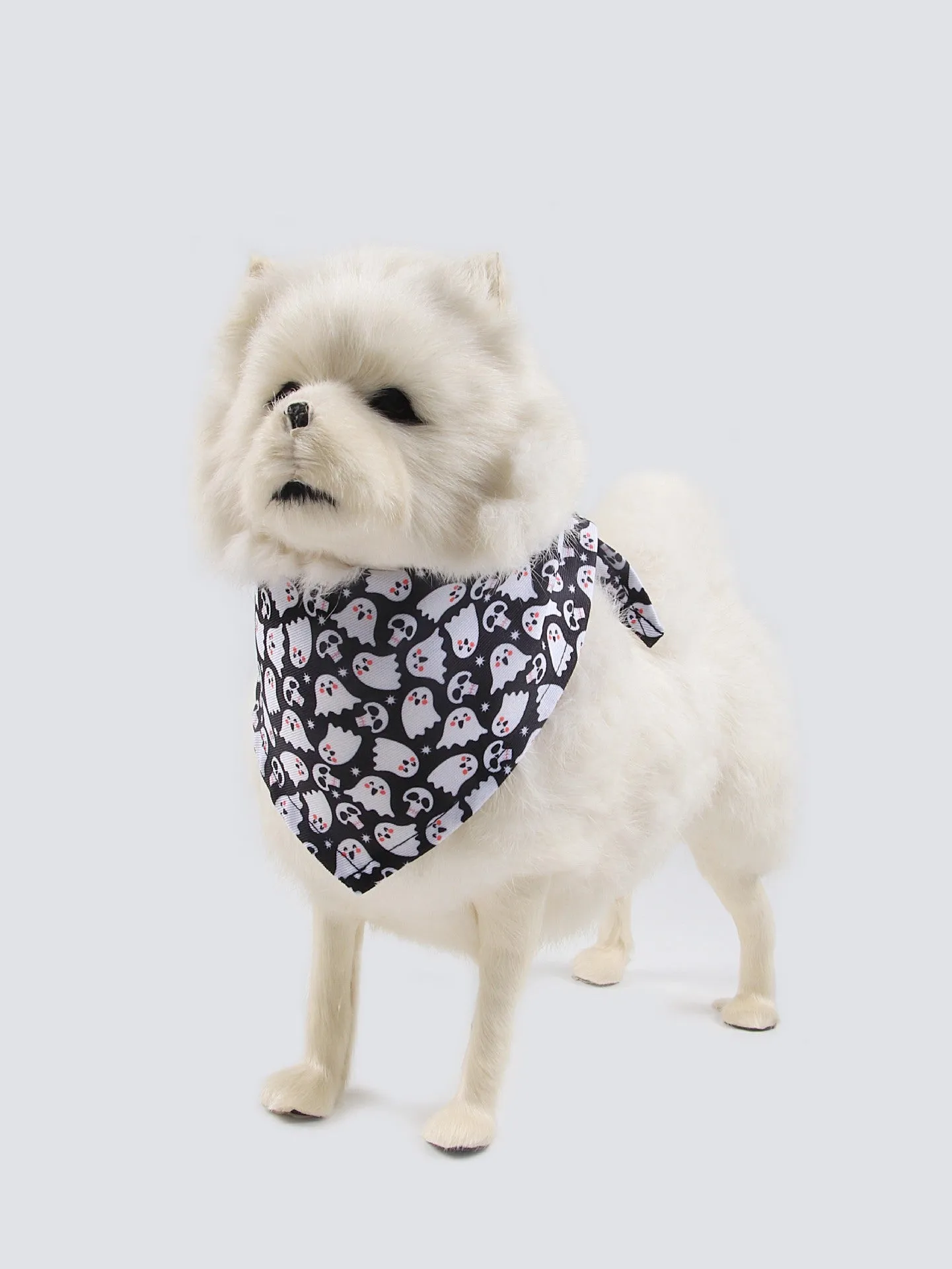 Wansheng fleece-lined dog sweater in an apricot colour with a matching triangular scarf, shown on a model dog.