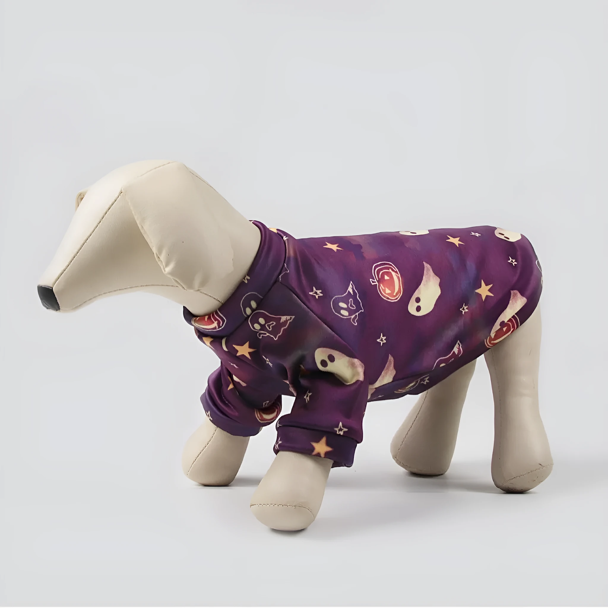 Wansheng fleece-lined dog sweater in an apricot colour with a matching triangular scarf, shown on a model dog.