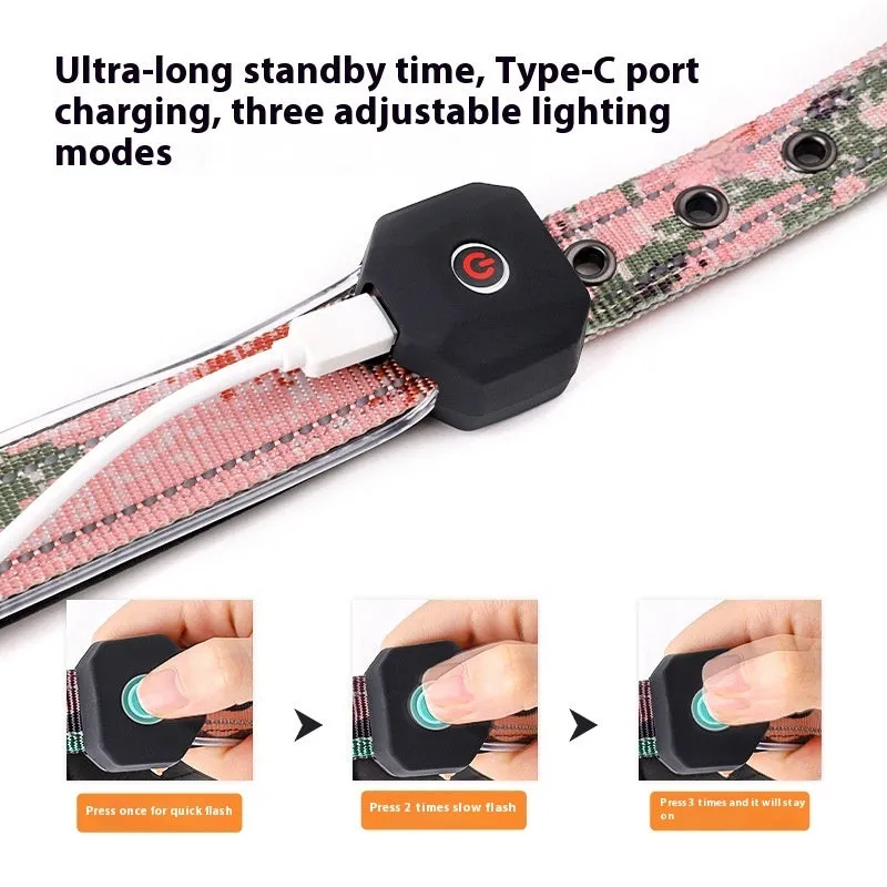 Blue and green plaid LED luminous reflective dog collar with USB charging capability