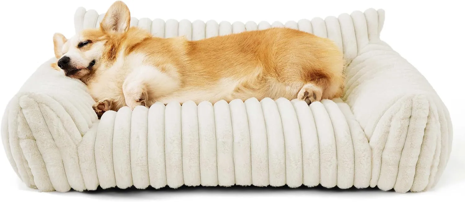 Bedsure corduroy fleece cat couch pet sofa with removable cover in beige colour