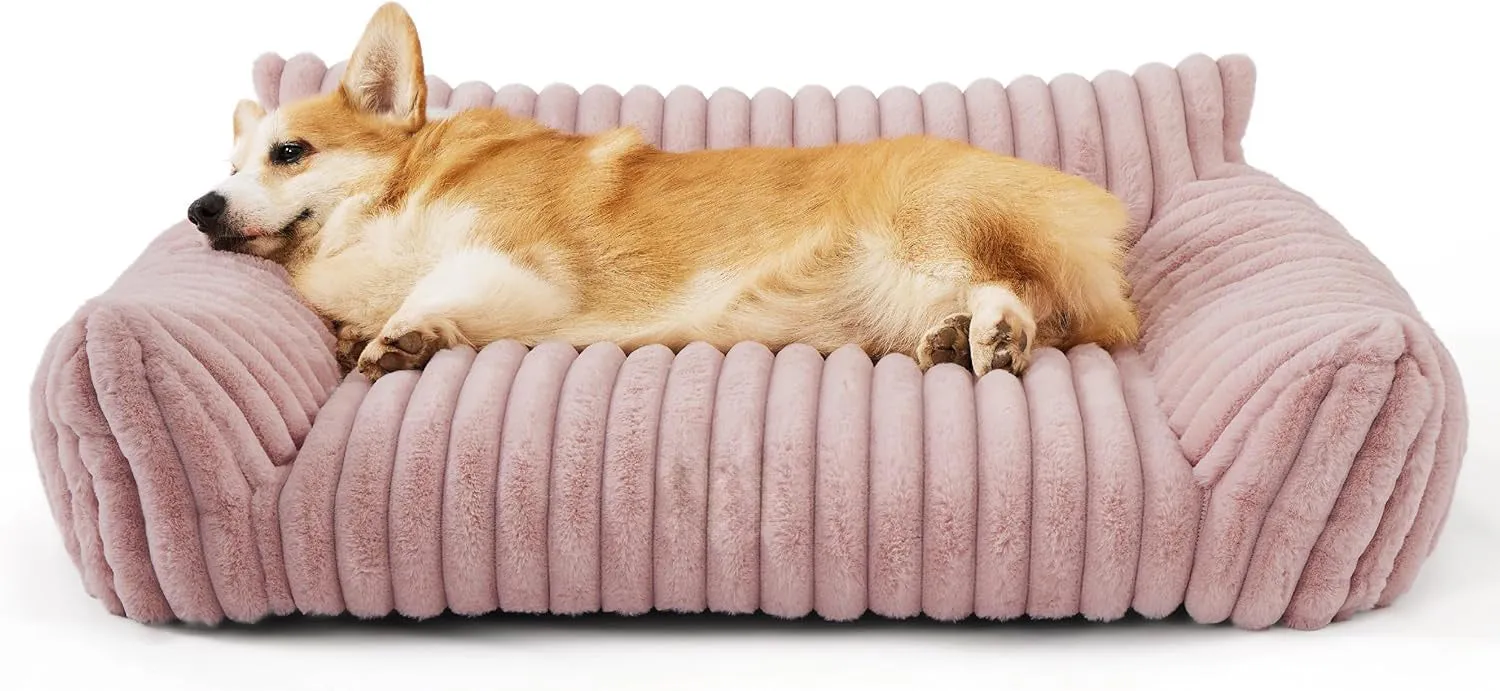 Bedsure corduroy fleece cat couch pet sofa with removable cover in beige colour