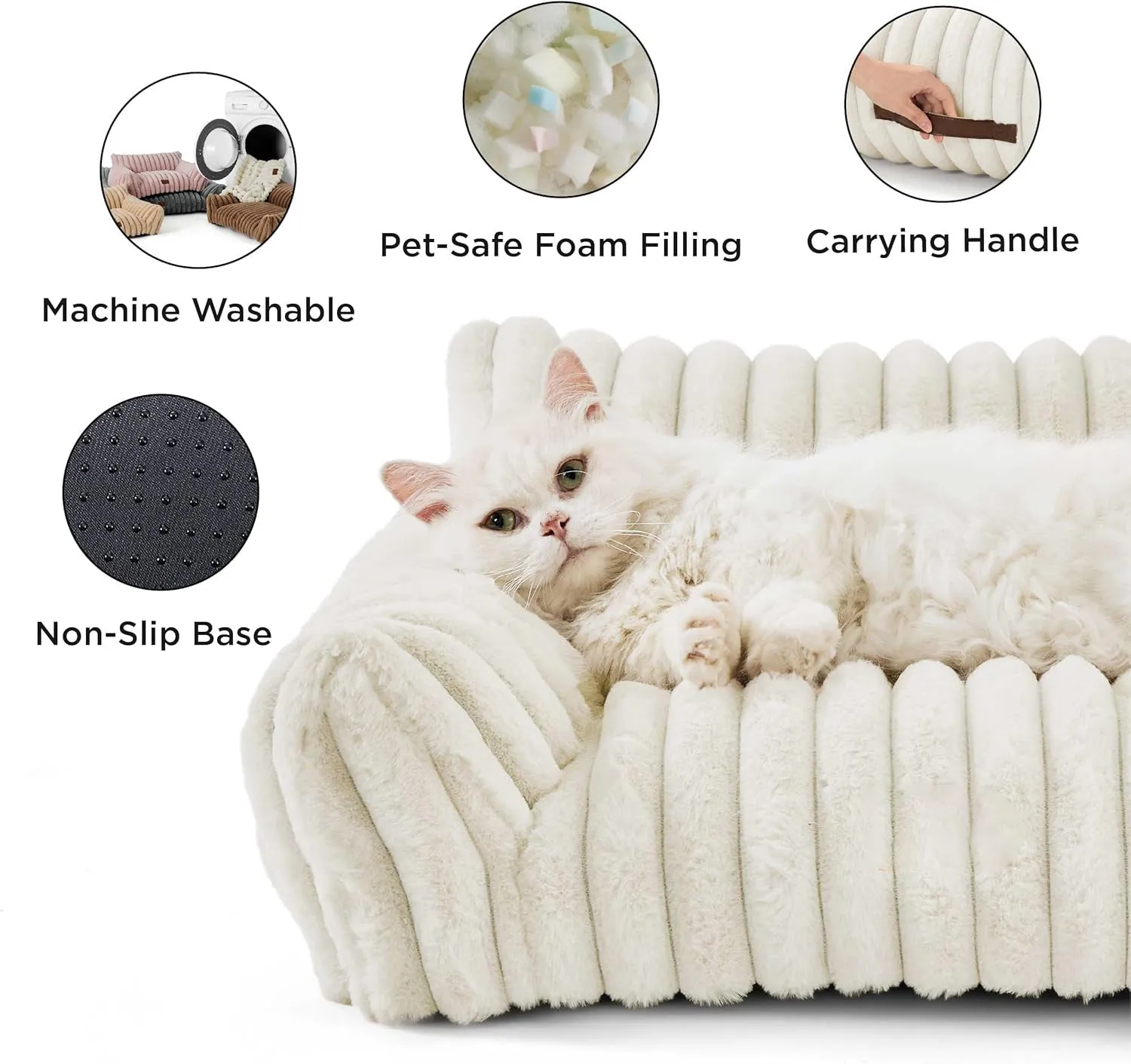 Bedsure corduroy fleece cat couch pet sofa with removable cover in beige colour