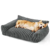 Bedsure corduroy fleece cat couch pet sofa with removable cover in beige colour