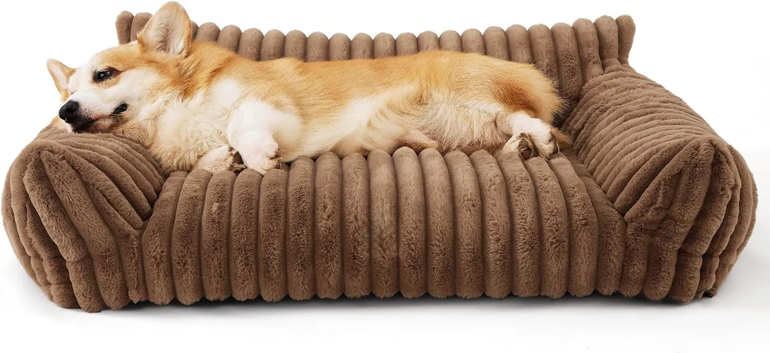 Bedsure corduroy fleece cat couch pet sofa with removable cover in beige colour