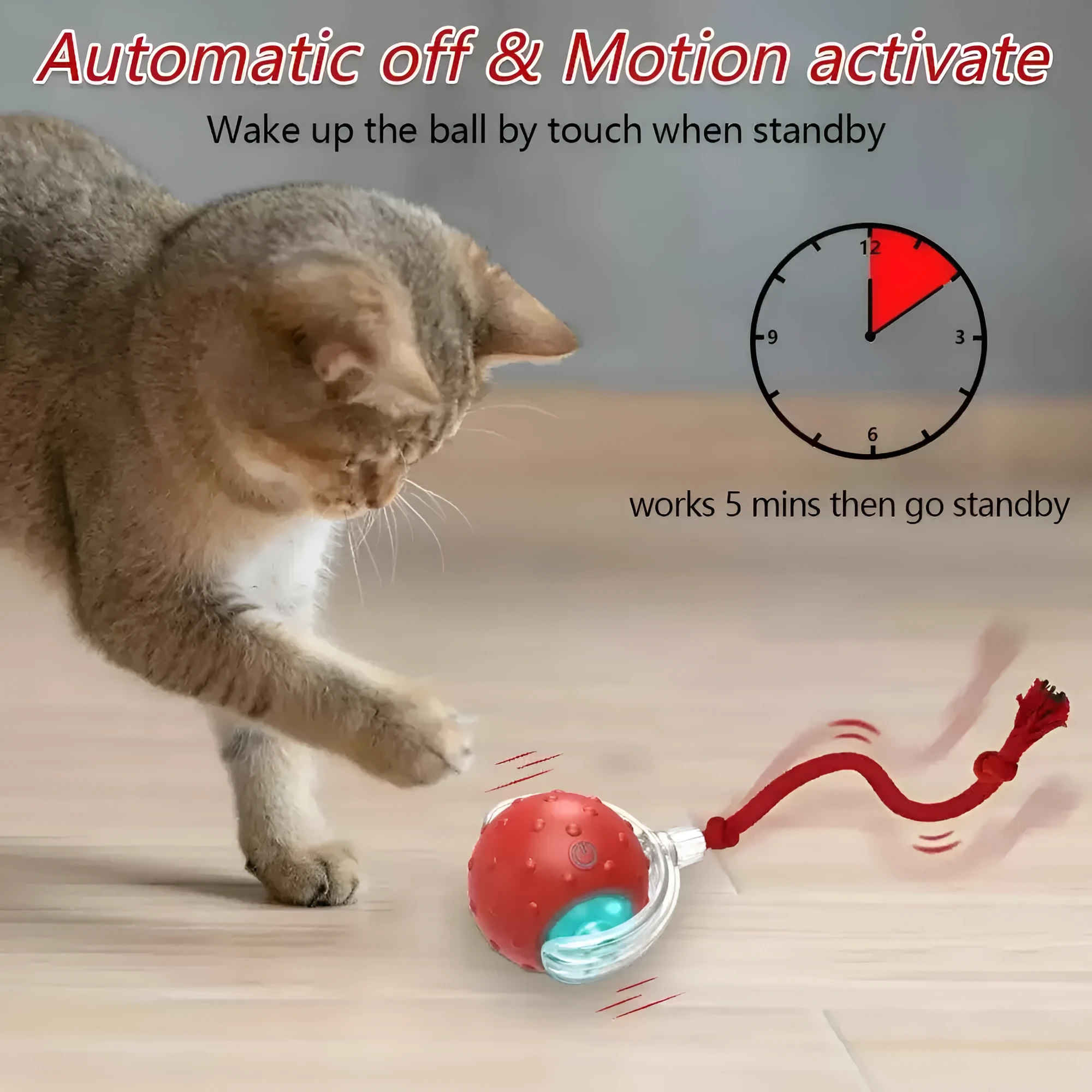 Red cat rolling ball toy with jingle bell for interactive indoor play with cats and kittens