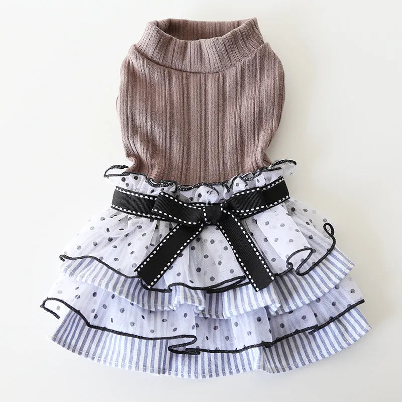 Polka dot lace cake dress pet clothing in princess style for small dogs