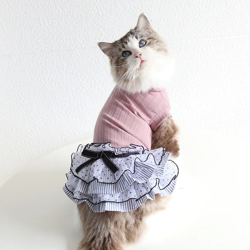 Polka dot lace cake dress pet clothing in princess style for small dogs