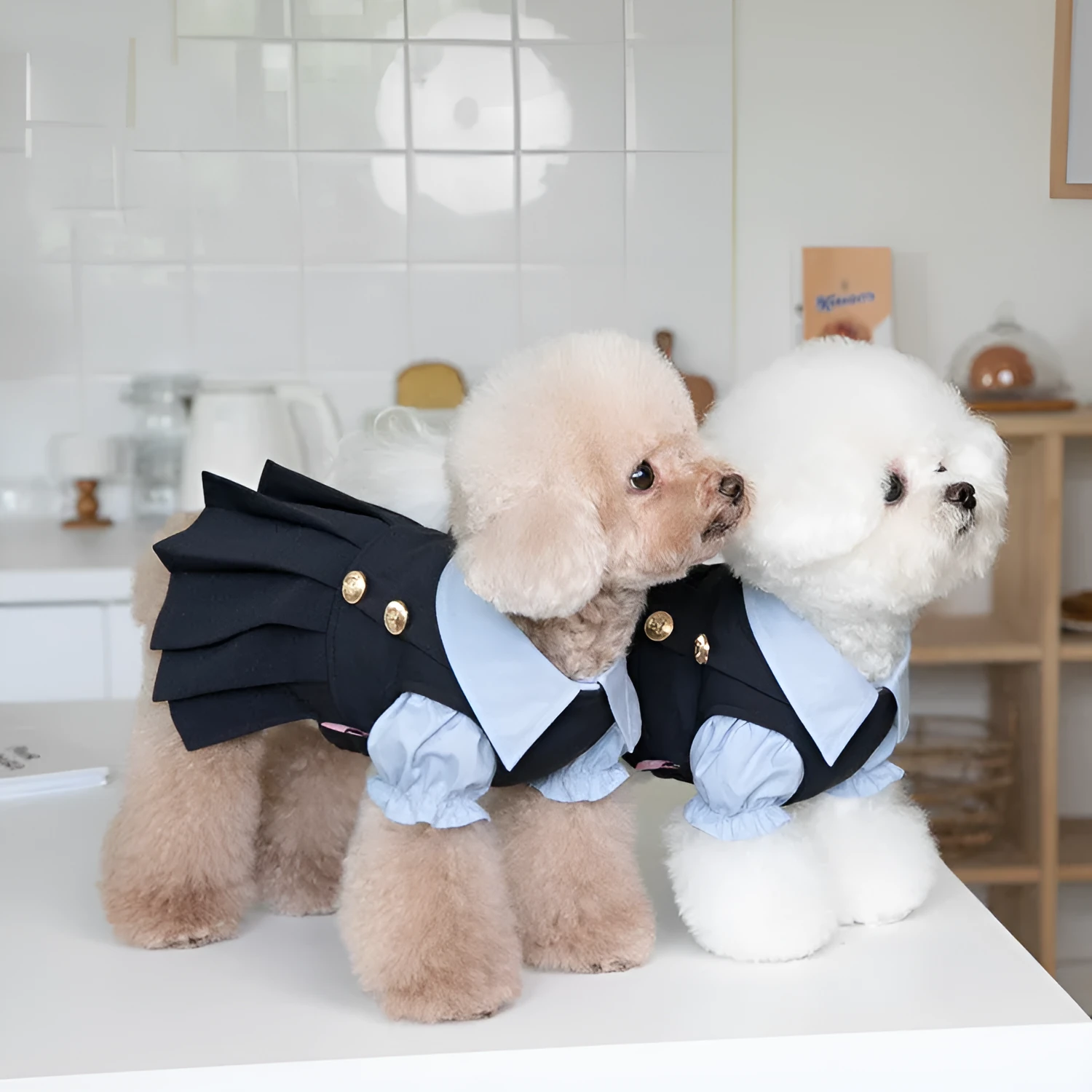 Dark grey polyester dog clothing shown in casual style on mannequin