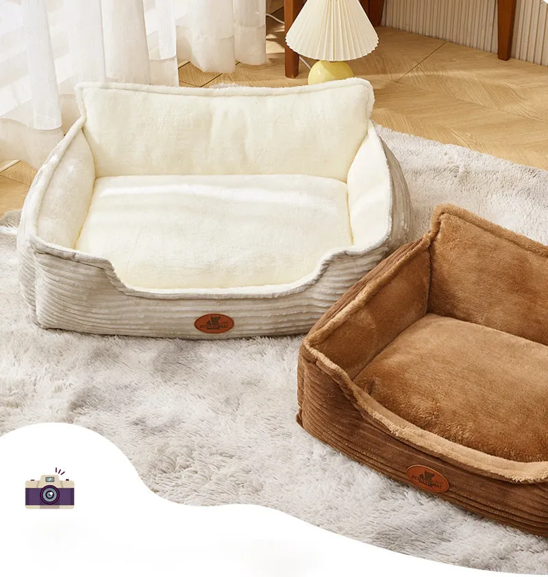 Removable washable pet bed cushion for dogs and cats in coffee colour