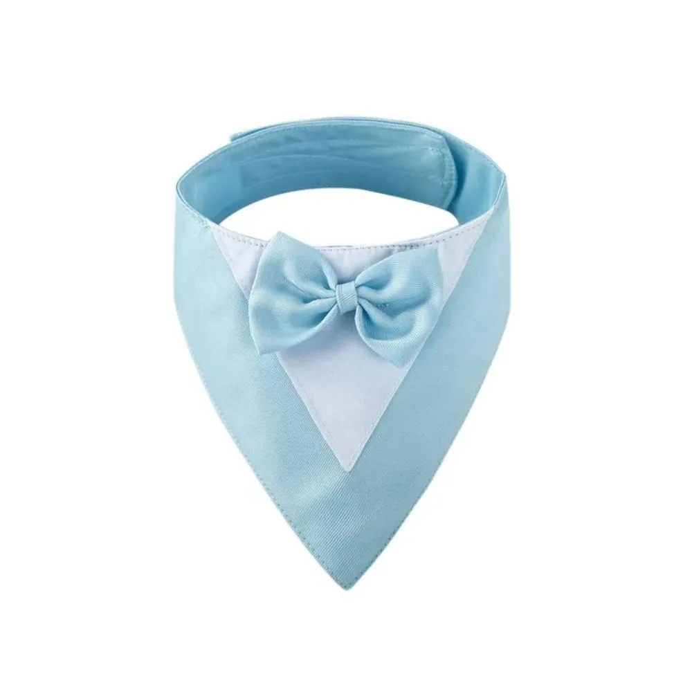 Colourful cotton dog bandana bib scarf with absorbent layer shown in multiple sizes on a collar.