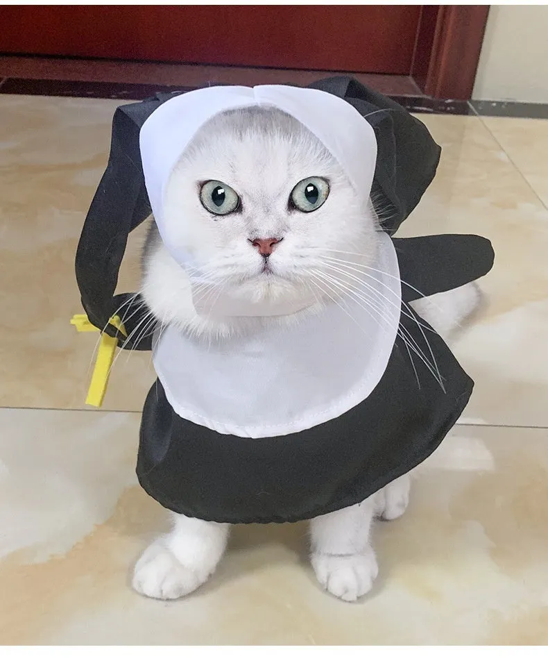 Black polyester nun costume for cat or dog Halloween dress-up in free size