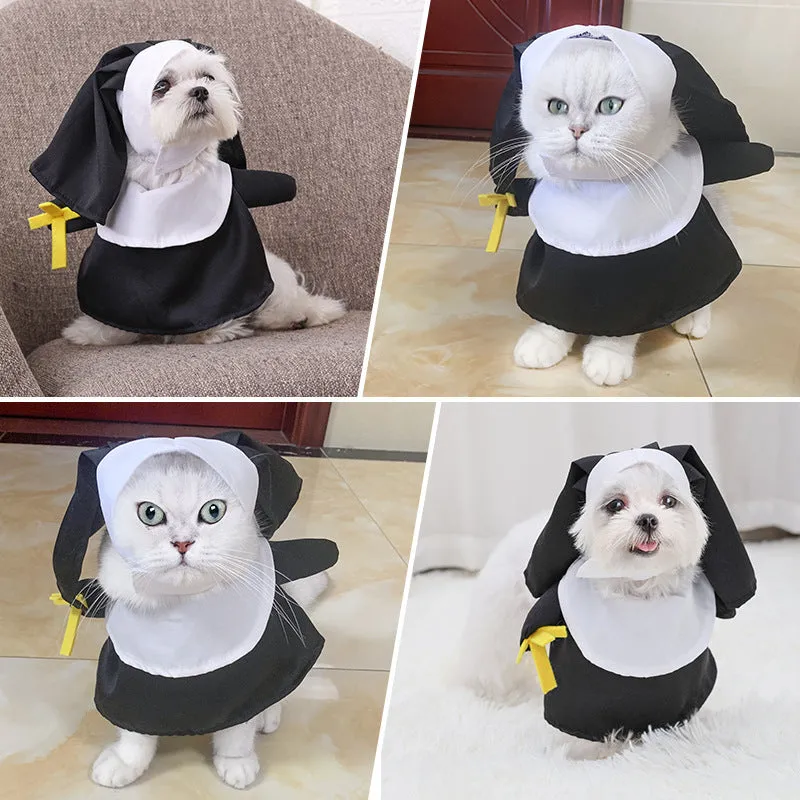 Black polyester nun costume for cat or dog Halloween dress-up in free size