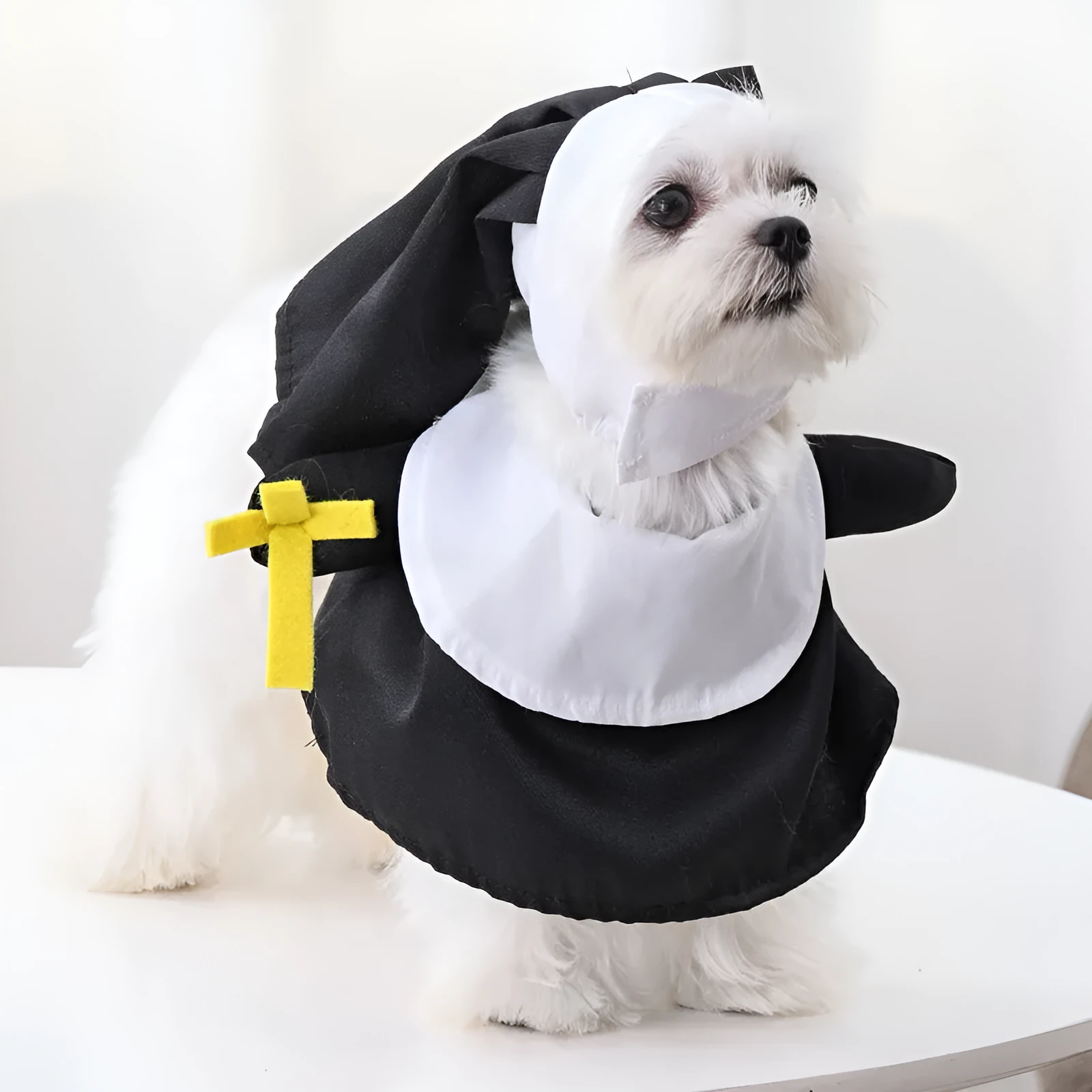 Black polyester nun costume for cat or dog Halloween dress-up in free size